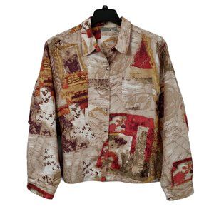 Chico's Faux Suede Button Front Top Shacket Artsy Asian Long Sleeves Pocket